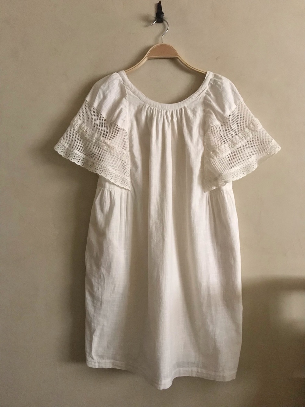 Cream Cotton Lace Sleeve Shift Dress